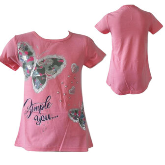 Meisjes t-shirt Simply You roze maat 98/104