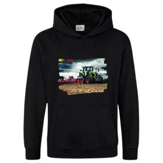 Zwarte hoodie met Claas trekker