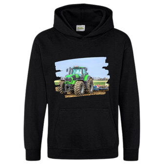 Zwarte hoodie met lichtgroene tractor