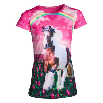 Roze t-shirt met paard en regenboog
