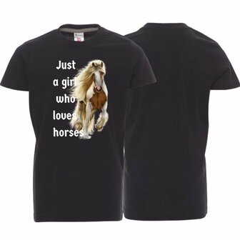 Paarden shirt kind - Just a Girl - Zwart