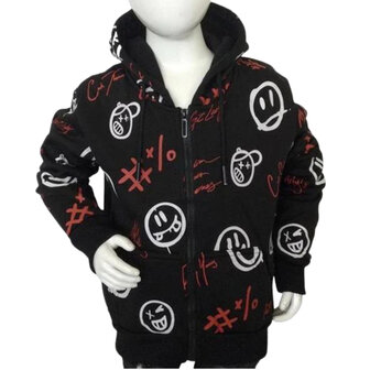 Stoer zwart jongensvest met smileys