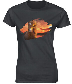 Dames T-Shirt met paardenprint zwart