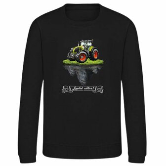 Zwarte sweater met lichtgroene tractor limited edition