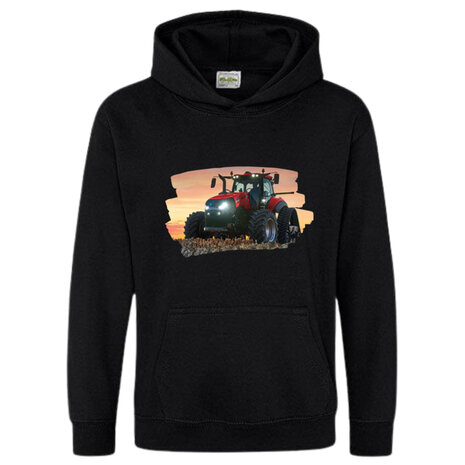 Zwarte hoodie met rode trekker