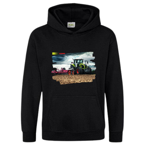 Zwarte hoodie met Claas trekker