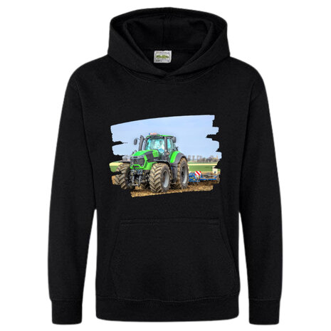 Zwarte hoodie met lichtgroene tractor