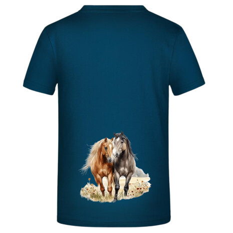 Trendy petrol blauw meisjes t-shirt met paarden