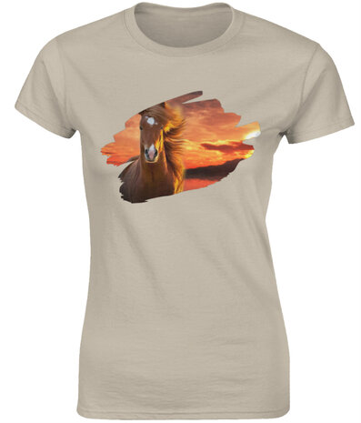 Dames T-Shirt met paardenprint sand