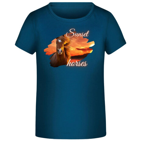 Meiden shirt met paardenprint blauw