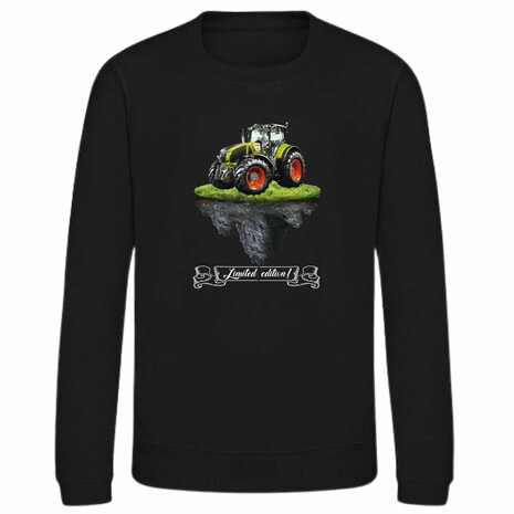 Zwarte sweater met lichtgroene tractor limited edition