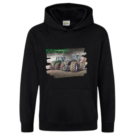 Zwarte hoodie met Fendt trekker