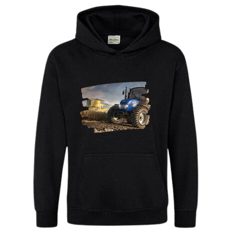 Zwarte hoodie met Blauwe trekker