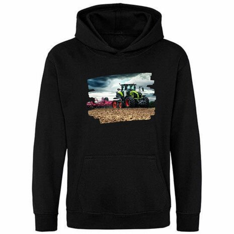 Zwarte hoodie met lichtgroene tractor