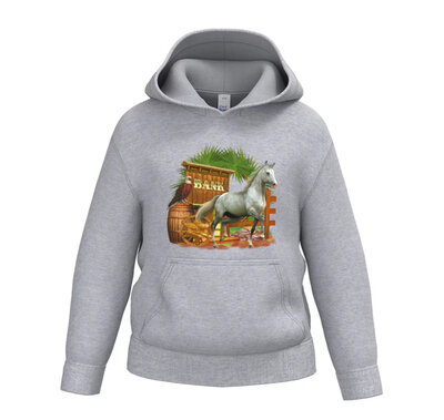 Lichtgrijze kinder hoodie met paard