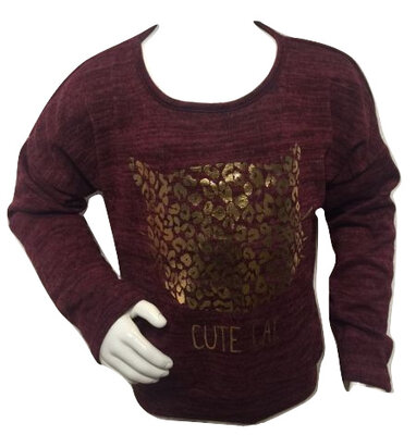 Meisjestrui Cute Cat - Rode meisjes trui met goudkleurige opdruk