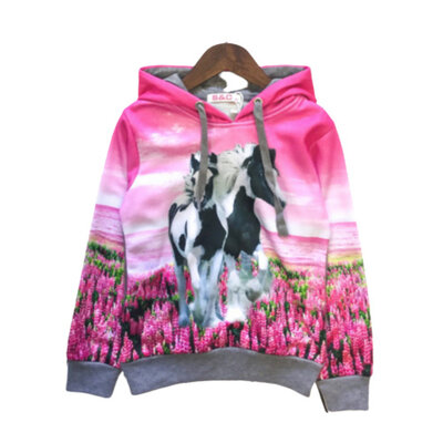Meisjes trui met zwart wit paard H26