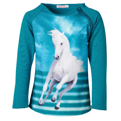Blauwe kindertrui met paard F35
