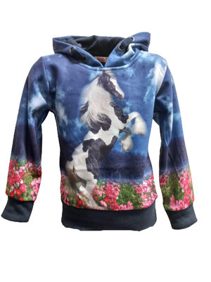 Blauwe hoodie met paard