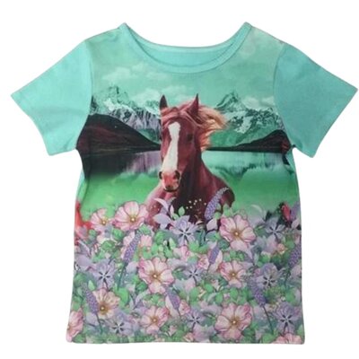 Mint groen meisjes shirt met paarden