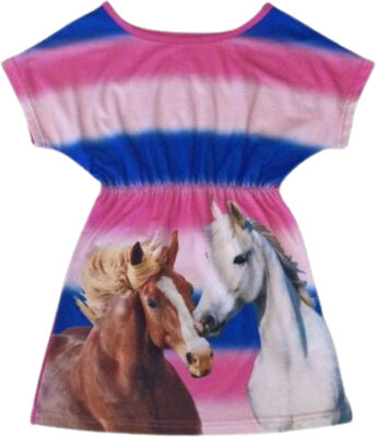 Gave roze met blauwe paarden tuniek met fotoprint van paarden