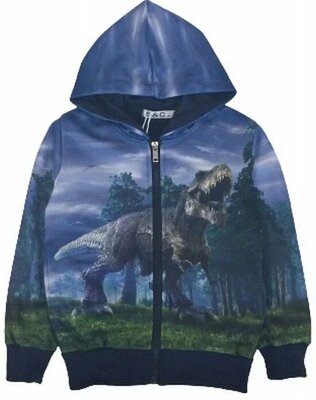 Blauw jongens vest met dino H171