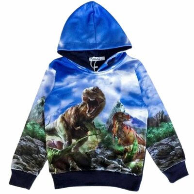 Gave Blauwe Hoodie met Dinosaurus