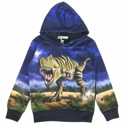 Blauwe kinder hoodie met dinosaurus