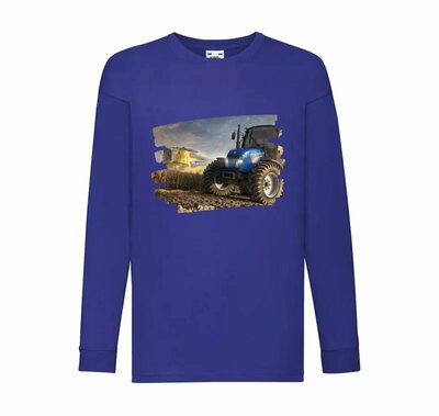 Blauwe Longsleeve met New Holland Trekker
