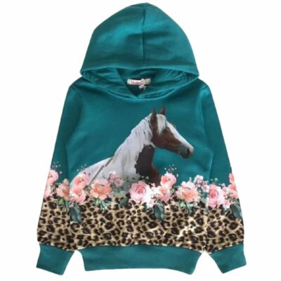 Blauwe hoodie met paarden